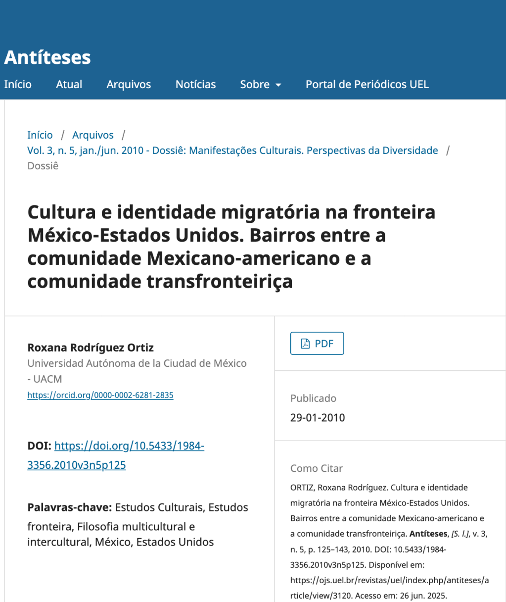 Cultura e identidade migratória na fronteira México-Estados Unidos. Bairros entre a comunidade Mexicano-americano e a comunidade transfronteiriça